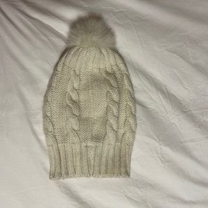 Parkhurst off white knit hat with fox fur Pom Pom